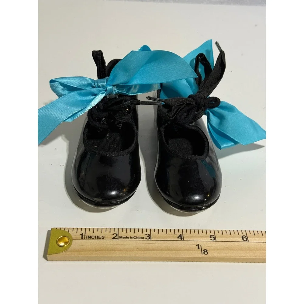 ABT American Ballet Theatre Kids Spotlights Tap Shoes Black Patent Blue Ribbon